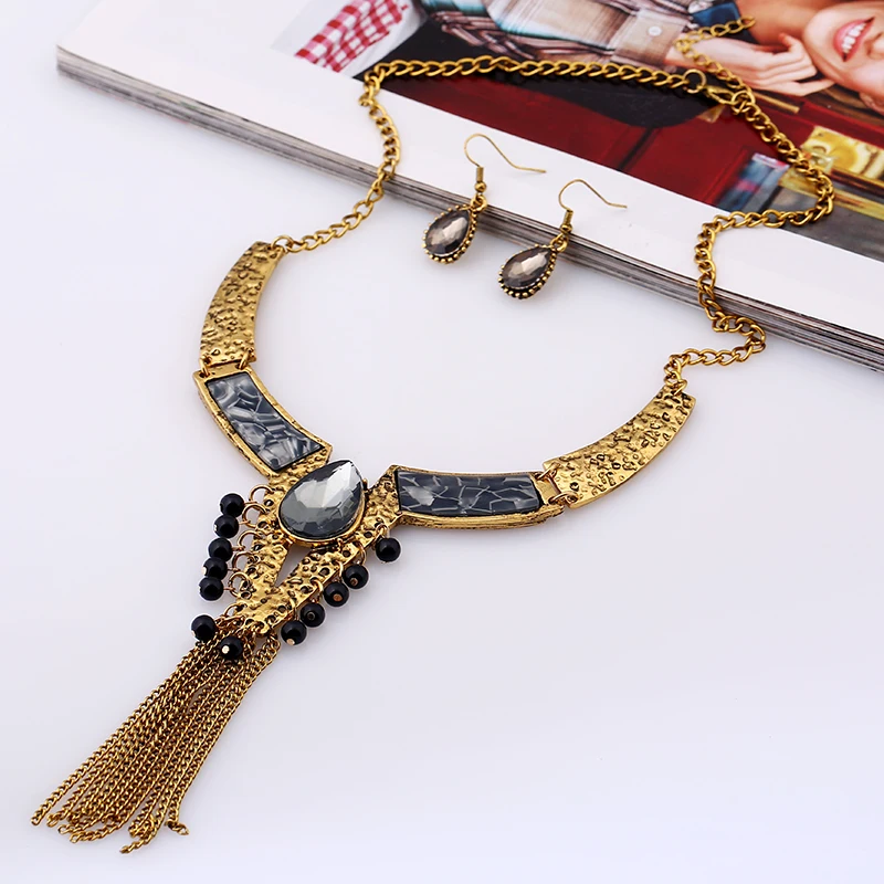 2017 модный винтажный ошейник чокер Длинные ожерелья с кристаллами богемный Макси