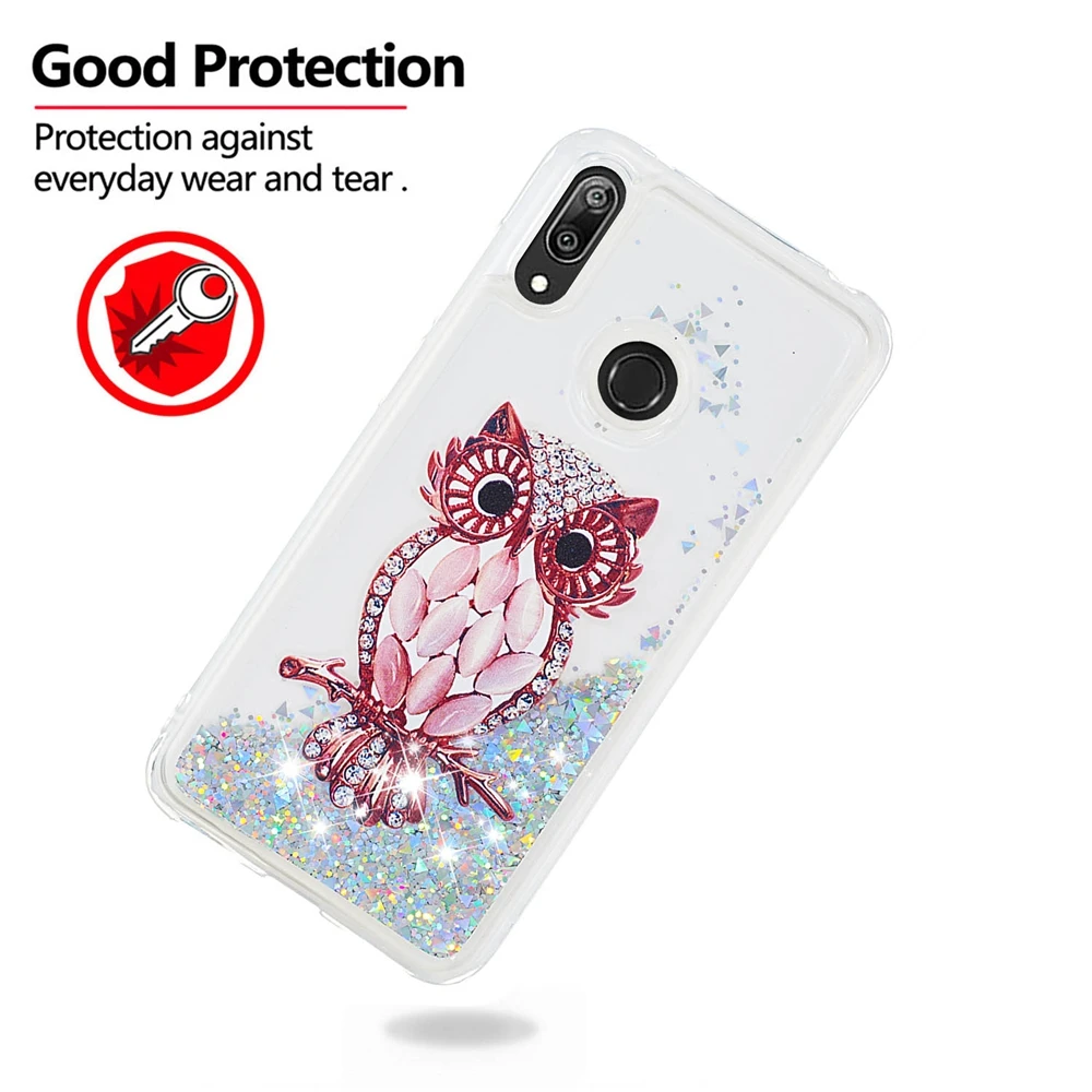 Etui huawei Y5 Y6 Y7 Y9 Prime чехол для телефона с блестящей совой динамичный жидкий зыбучий песок чехол для huawei Y5 Y6 Y7 чехол