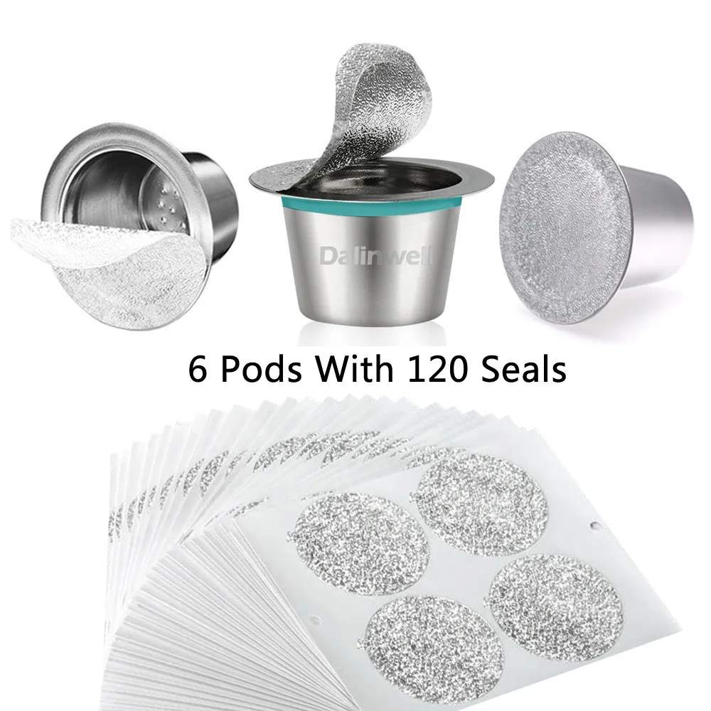 6 Capsules 120 Seals Nespresso кофейные капсулы из нержавеющей стали многоразовые капсулы Nesspreso многоразовые кофейные фильтры Чашки Новые DIY Кофеварка инструменты подарок - Цвет: 6 Capsules 120 Seals