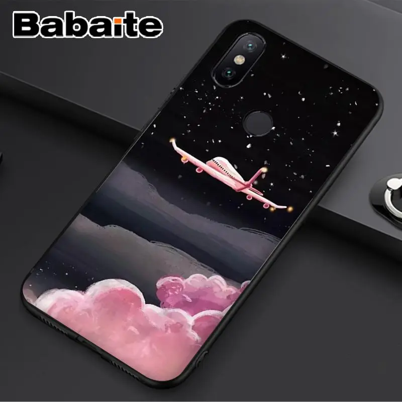 Babaite Pretty Space Moon Astronaut cat Black Phone Case Cover for Redmi 5 plus Note 5 Xuiaomi Mi 8 8SE 6 MIX 2 2S Mobile Cases