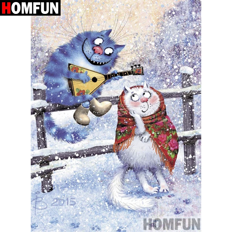 Алмазная 5D картина HOMFUN сделай сам полноразмерная/круглая вышивка мультяшный кот