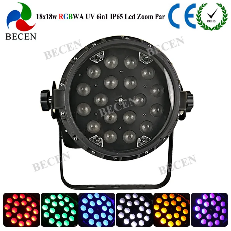 Наружный 18x18 W 6в1 Zoom par light RGBWA UV светодиод сценический par-прожектор 10-60 градусов 4 шт