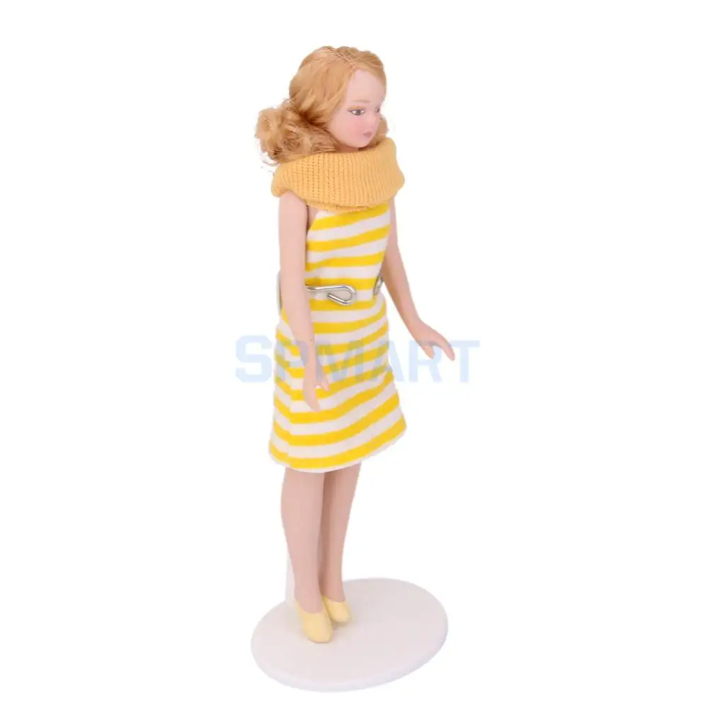 Dollhouse Miniature Porcelain Doll Lady in Striped Dress | Игрушки и хобби