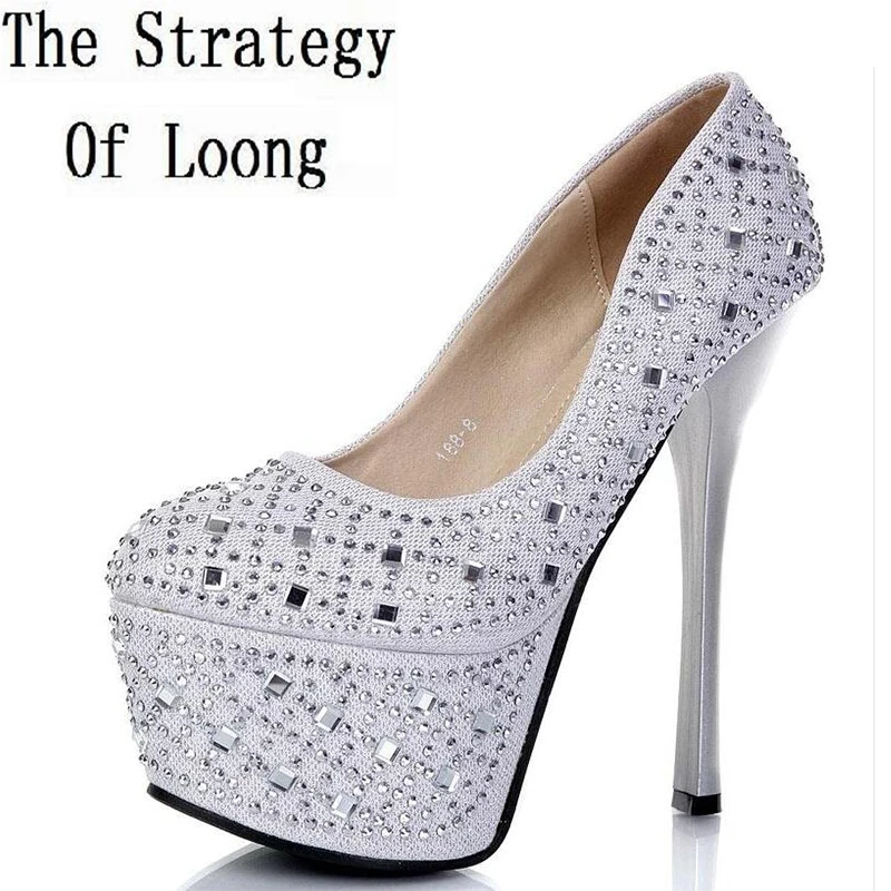 Женские туфли-лодочки стразы на платформе и высоком каблуке 15 см лидер продаж