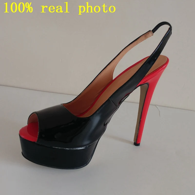 

ORCHALISA Platform Pumps for woman ladies Super High heels Shoes Peep toe Patent leather Female Party Black stilleto heel