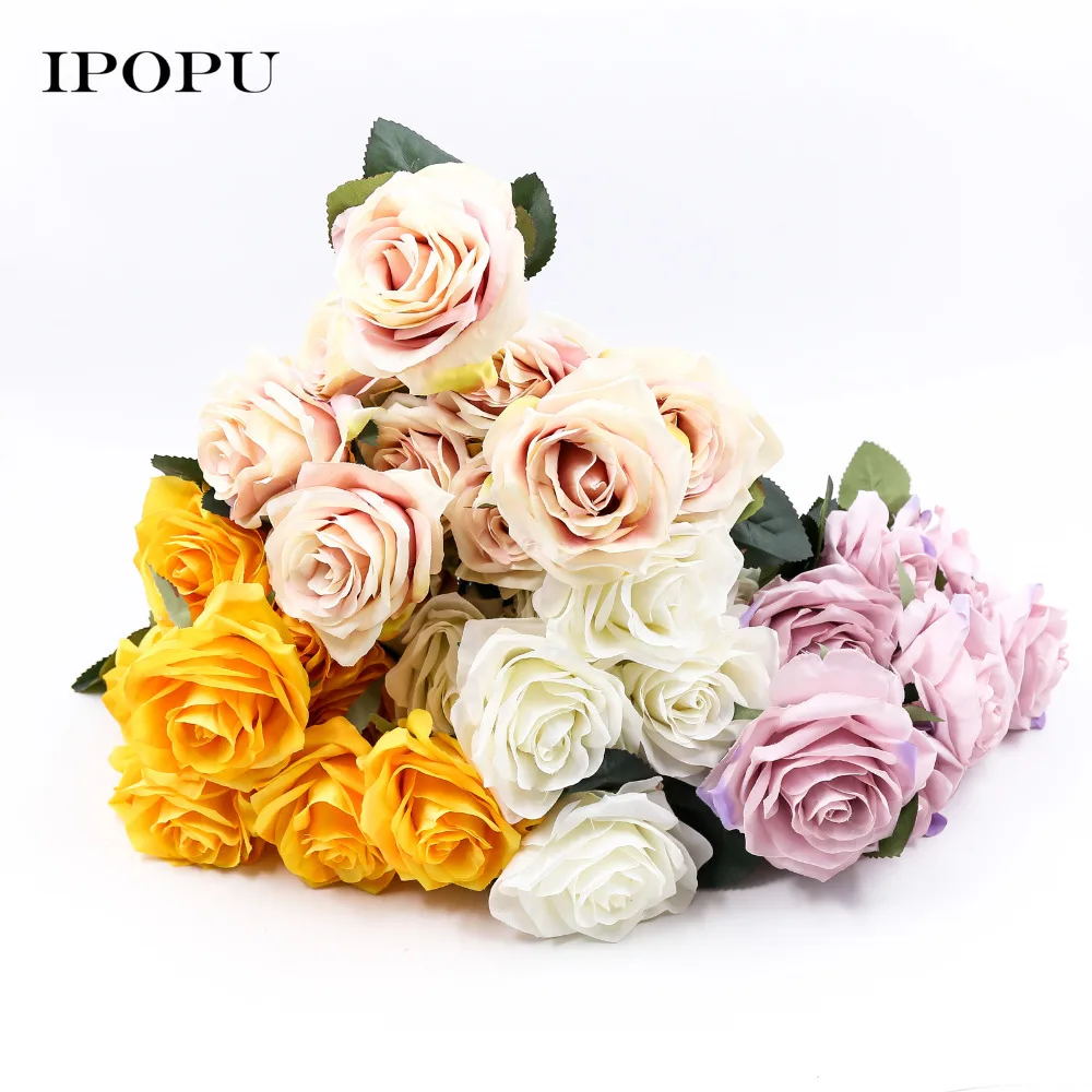 

10 Pcs/set Silk French Real Touch Artificial Rose Flowers Wedding Bouquet Decorative Fake Flower For Wedding Home Decor Flores