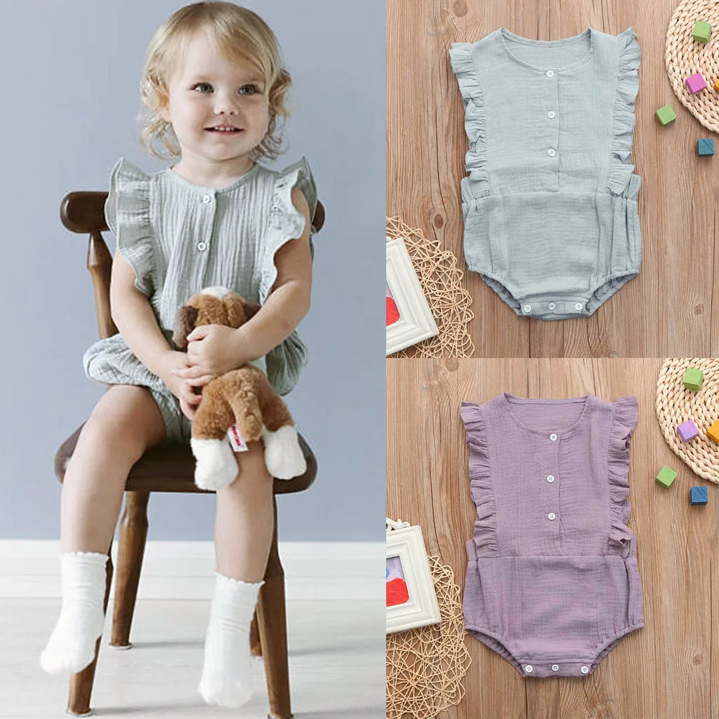 Хлопковый комбинезон без рукавов с оборками для новорожденных девочек