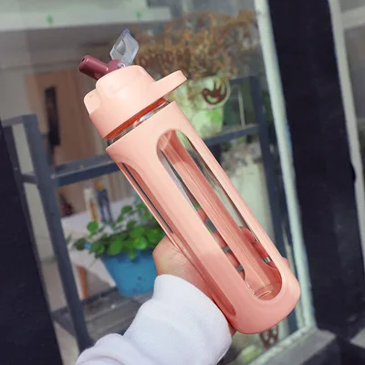 Pink 600 мл Спортивная бутылка для воды с соломинкой, уличные бутылки, экологически чистые с крышкой для походов, кемпинга, для бега и езды на велосипеде, рабочие - Цвет: Pink