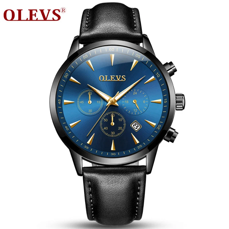 Black blue men OLEVS relojes hombre мужские часы Топ бренд класса люкс erkek kol saati водонепроницаемые спортивные часы montre homme uhren herren часы - Цвет: Black blue men