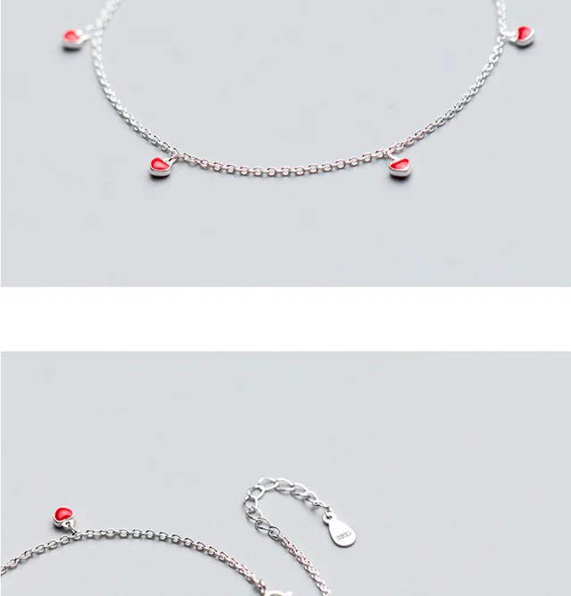 Trustdavis 925 Real Sterling Silver Fashion Women's Jewelry 5 Red Heart 21cm Sweet Anklets For Women Sterling Silver DS600