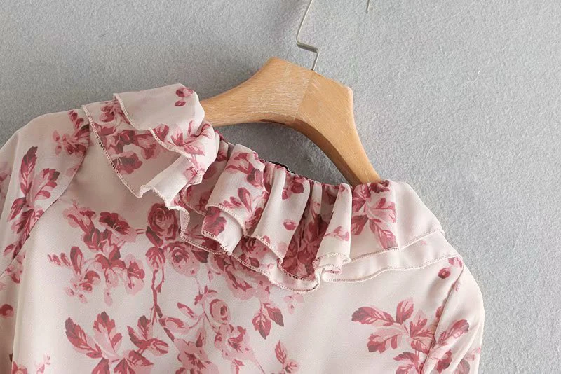 Boho женские комбинезоны кружева с цветочными рисунками короткие гофрированное обернутое летнее коcтюм с длинными рукавами Свободный женский вырез с оборками комбинезон