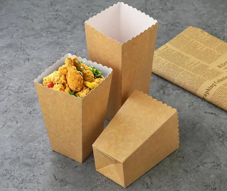 Одноразовая крафт бумага чашка для попкорна коробка закусок бумажная картофеля