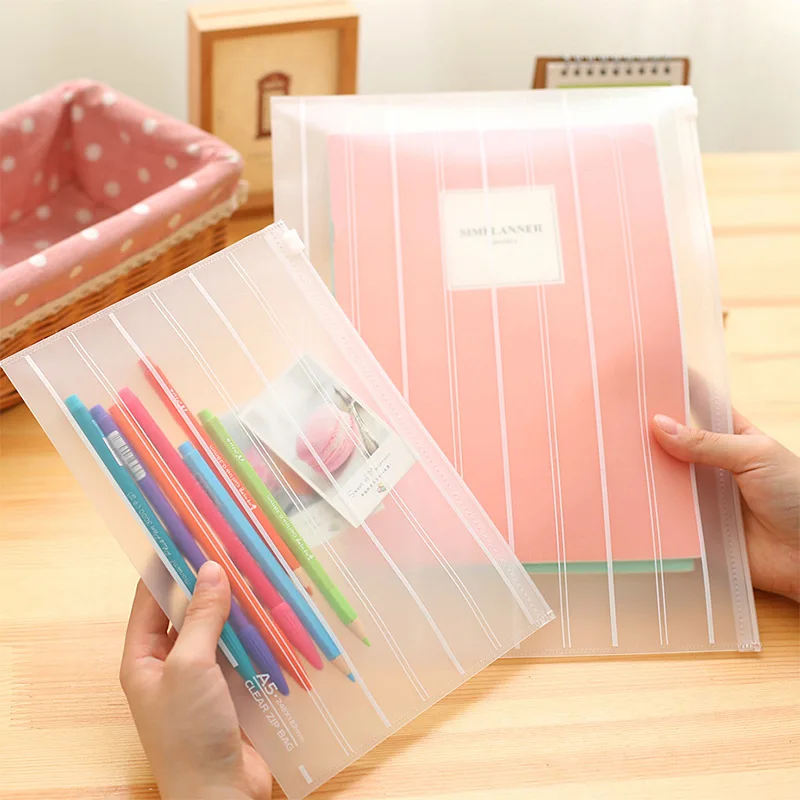 EZONE 1PC Transparent Matte File Bag Simple File Bag Zipper Design School Office Supplies Stationery Students Gifts S/L Size New