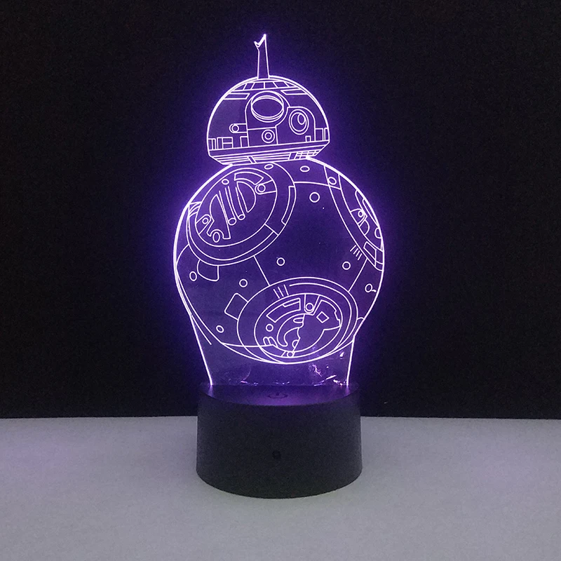 3D креативный светильник BB8 светодиодсветильник лампа с USB 7 цветов для спальни