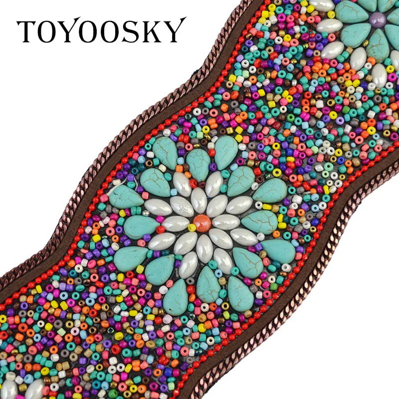Женский широкий ремень TOYOOSKY роскошный этнический пояс с бирюзой в богемном стиле