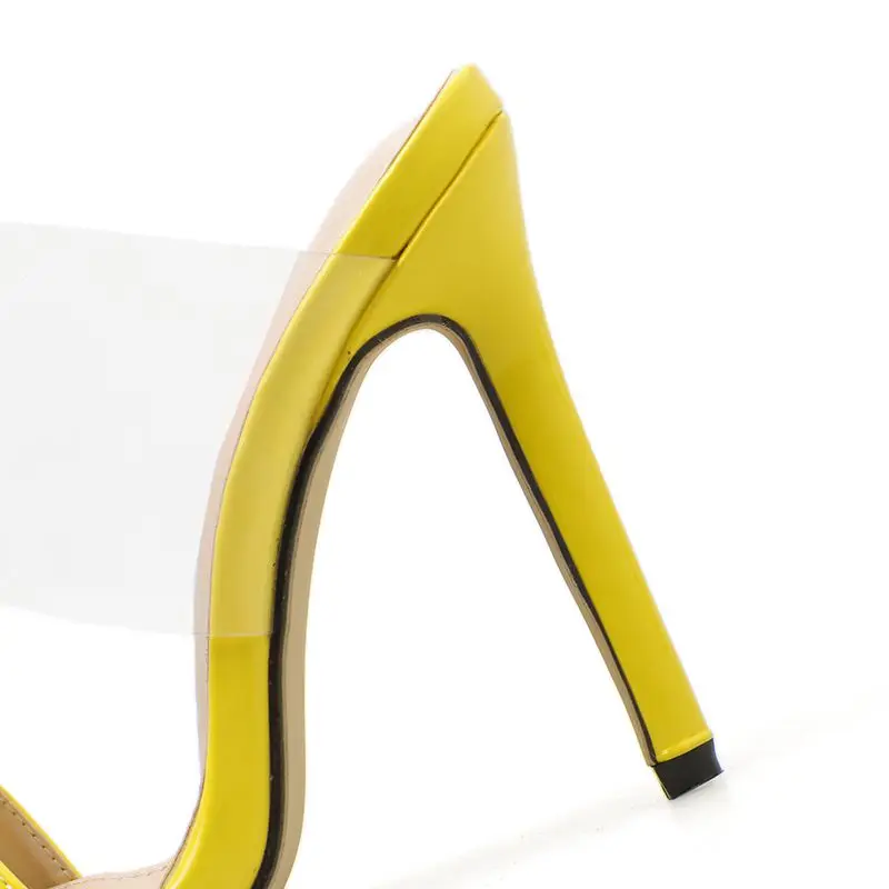 ISN Hot sale EGO Carson pointed peep toed transparent PVC Stiletto high-heeled shoes woman party sandals Solid color Nude Yellow | Обувь