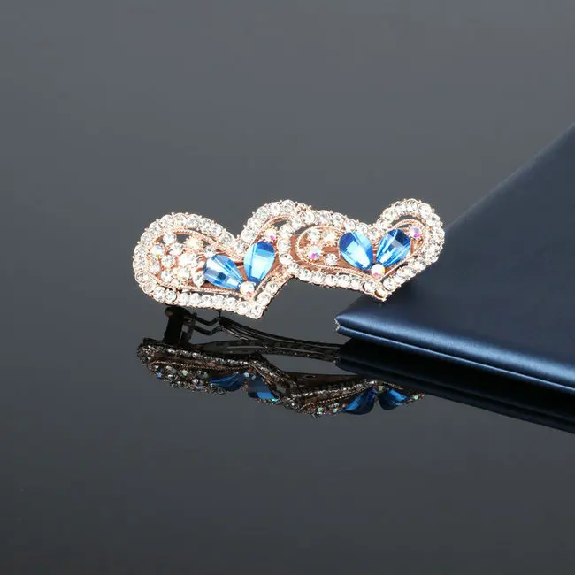 E heart blue Роскошные женские заколки с кристаллами в форме сердца и цветов, винтажные корейские заколки для волос, заколки для волос, свадебные украшения, аксессуары для волос для девочек - Окраска металла: E heart blue