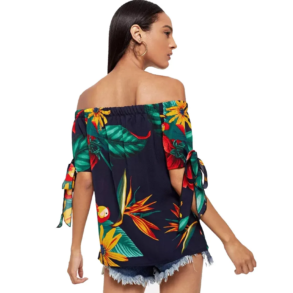 Новинка лета 2019 модные женские топы с открытыми плечами Повседневная рубашка