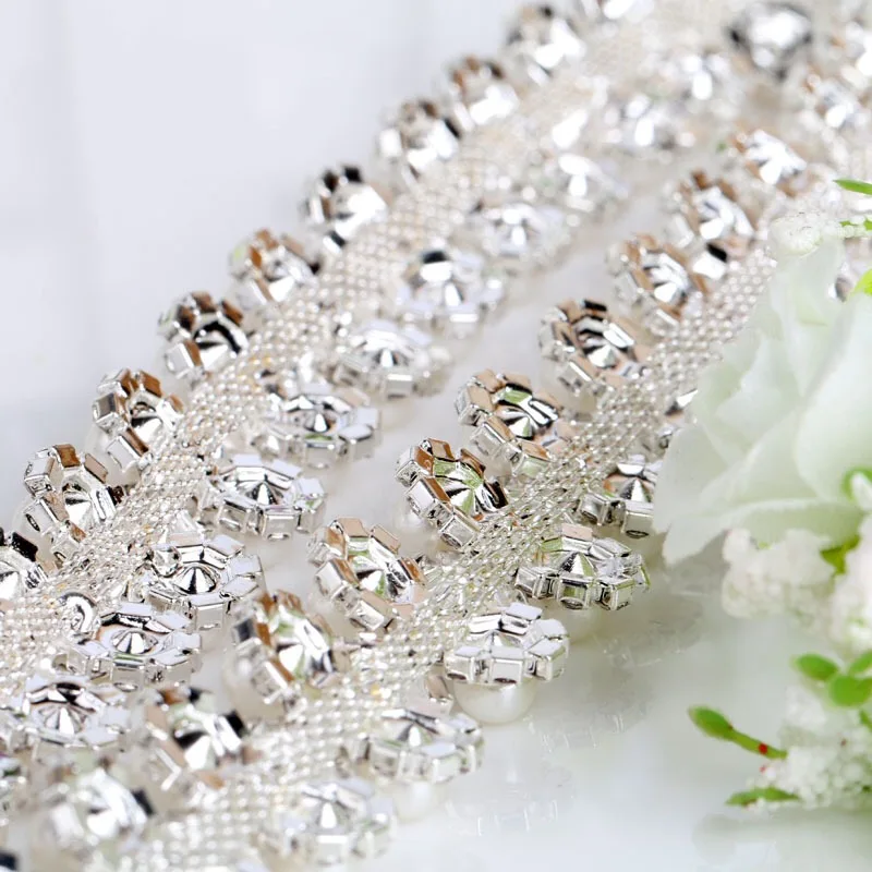 Crystal Rhinestones Chain Silver Base Tirm DIY Wedding Dress Accessories Rhinestone Applique | Дом и сад