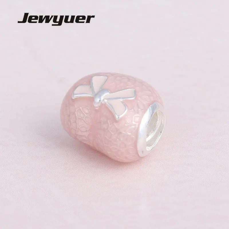 New Valentine's Day Pink Bow &amp Lace Heart charms 925 Sterling Silver beads fit charm Bracelets DIY fine jewelry Jewyuer BE435 |