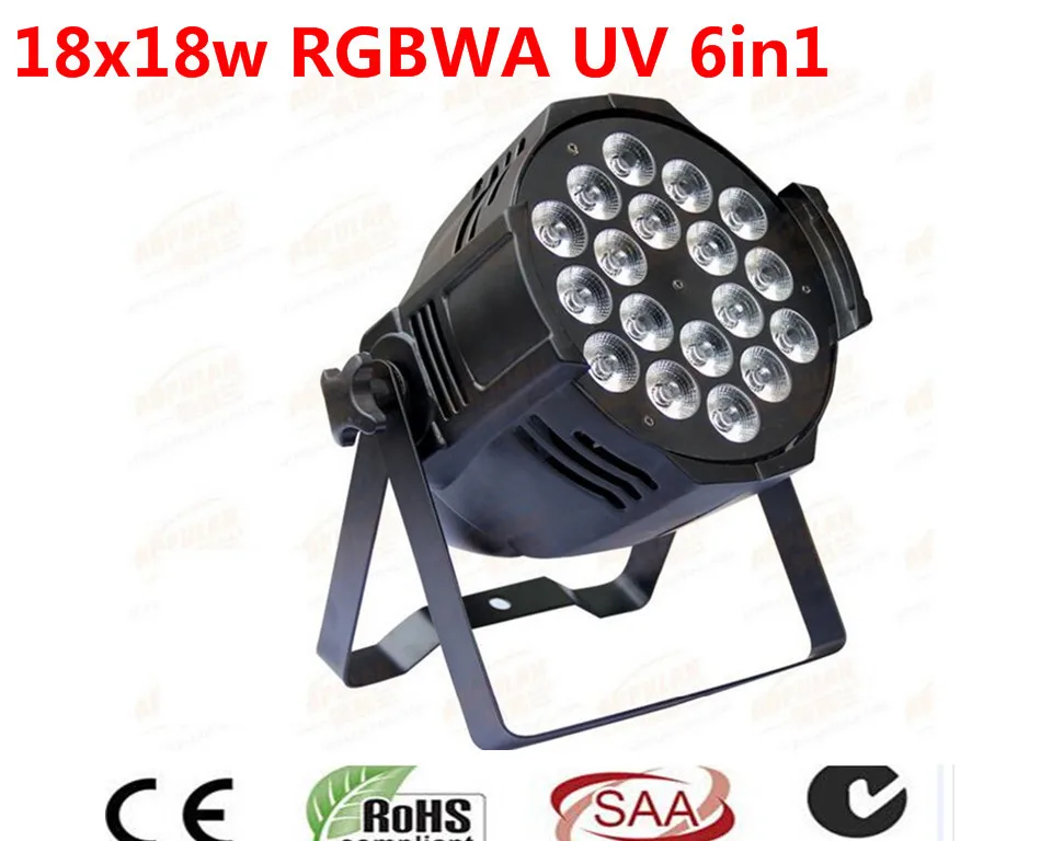 10 unids dj par 6 в 1 rgbwa uv 18x18 Вт светодиодный водонепроницаемый ip20 алюминиевый черный