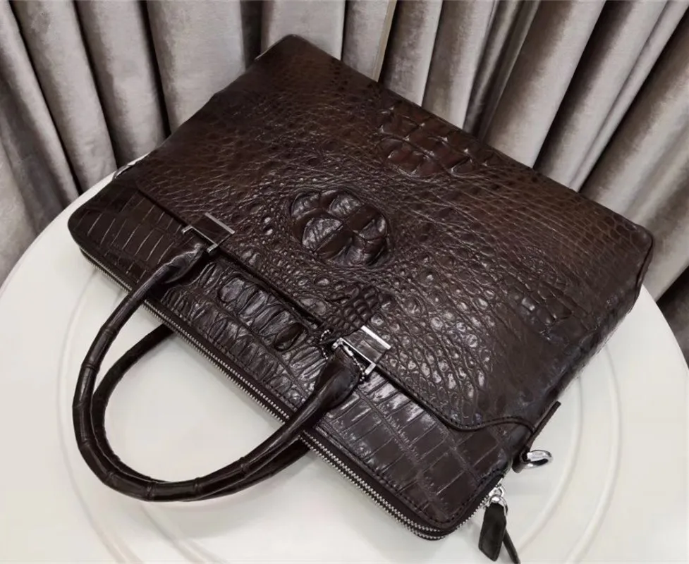 Натуральная крокодиловая кожа 15 ''портфель для ноутбука подлинный Аллигатор Кожа Застежка-Молния Мужская сумка большая сумка на одно плечо