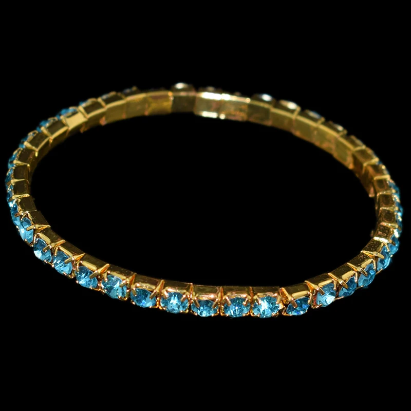 gold blue diamond1 12 шт. Красочные Стразы, растягивающиеся браслеты, женские эластичные браслеты с кристаллами для женщин, шикарный подарок для девушек, свадебные модные ювелирные изделия - Окраска металла: gold blue diamond1