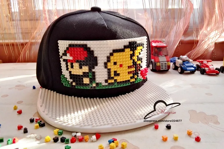 Бейсбольная кепка Pokemon Go Brick Pikachu, бейсболка в стиле хип-хоп, Кепка Snapback для мужчин и женщин, кепка со съемными блоками