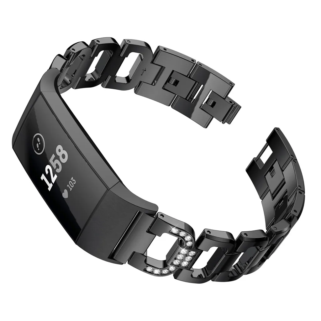 D слово металлические браслеты Замена Регулируемые ремни Кристалл для Fitbit Charge 3 ремешок для спортивных часов часы силиконовый браслет