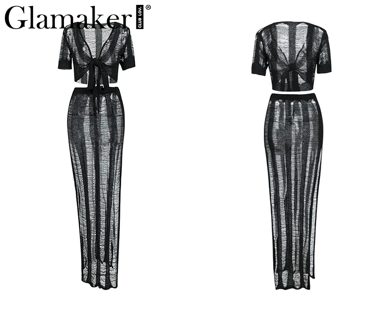 Glamaker, белое, с вырезами, сексуальное платье для женщин, с бантом, с бахромой, прозрачное, макси, Пляжное платье, длинное, из двух частей, костюм, облегающее платье