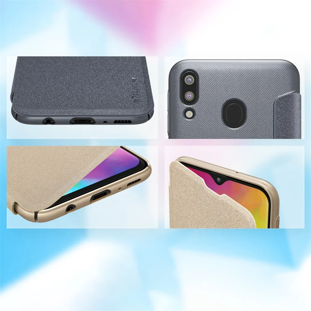 Для samsung Galaxy M20 Чехол книжка NILLKIN Sparkle супер тонкий флип чехол жесткий пластиковый