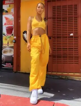 yellow Bkld уличная Женская Брюки Новые Высокая талия и бедра хоп Брюки с карманами женские Харадзюку неоновые зеленые брюки Летняя мода - Цвет: yellow