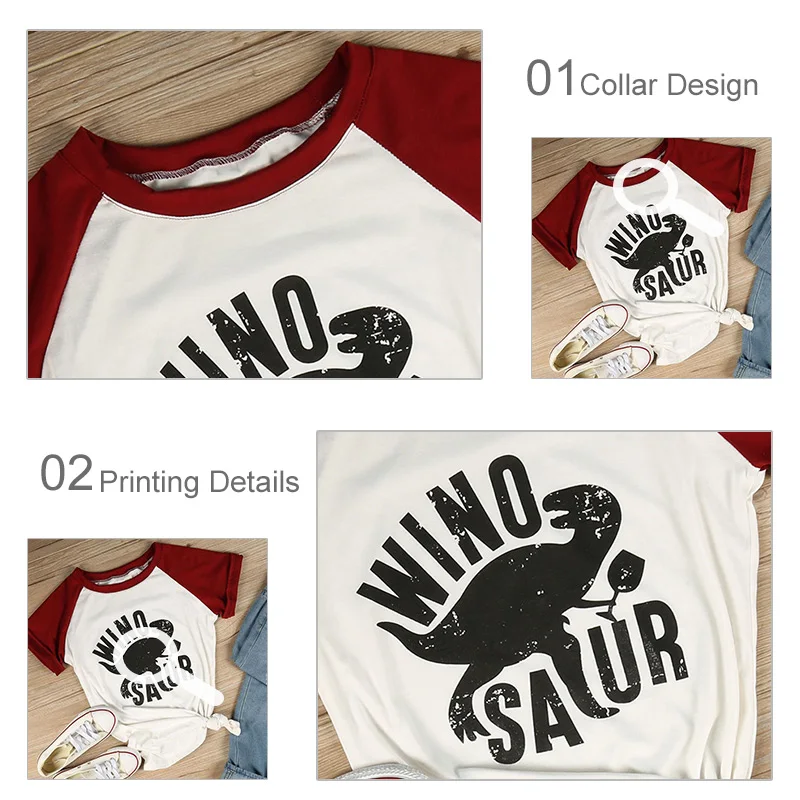 Модные женские футболки реглан с принтом динозавра круглым вырезом женская