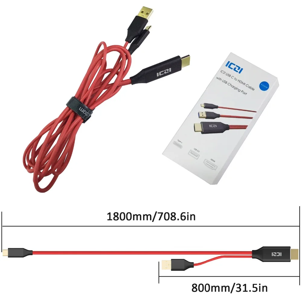 ICZI 4K 60HZ 1 8 m USB C к HDMI кабель для зарядки samsung S8 S9 Plus huawei mate 10 20 Pro P20 Macbook Pro|Кабели HDMI| |