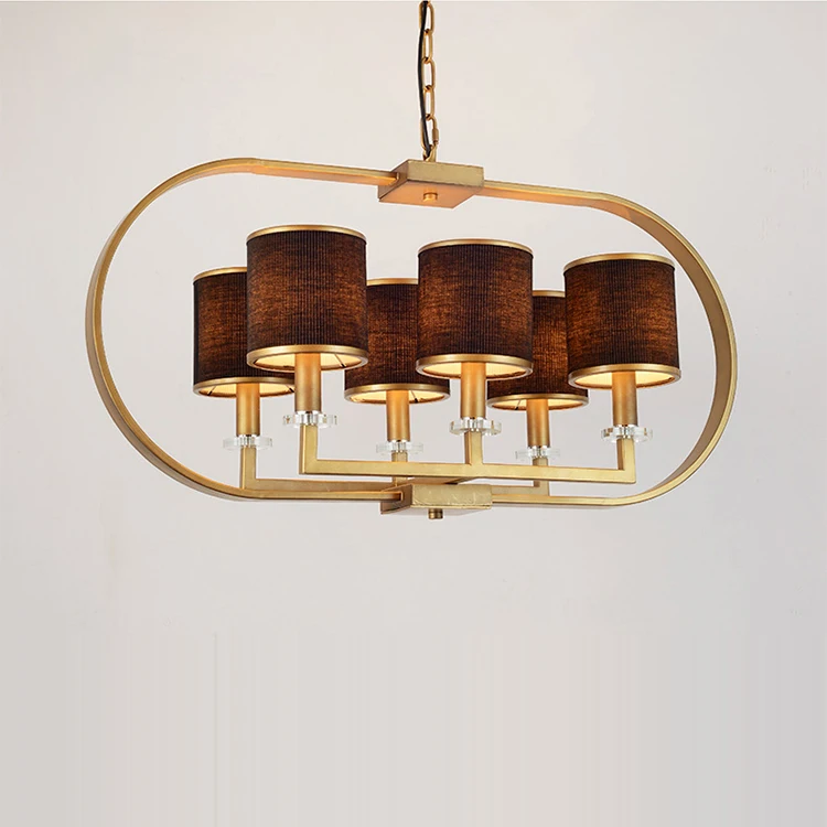 

China Iron Chandelier restaurant fabric 6heads rectangular living room restaurant hotel study bar creative lamps m ZS152