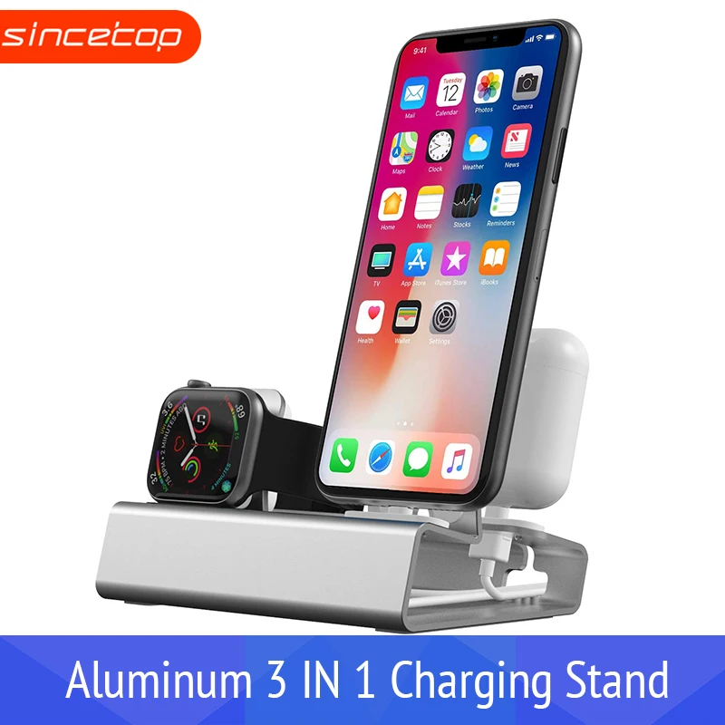 Алюминиевая 3 в 1 зарядная док-станция для iPhone X XR XS Max 8 7 6 Apple Watch Airpods зарядное устройство Держатель для iWatch крепление подставка Док-станция