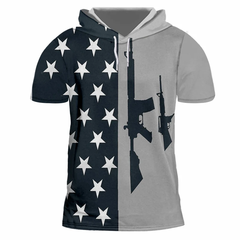 OGKB футболка Дропшип с кепкой Мужская капюшоном американским флагом и пистолетом