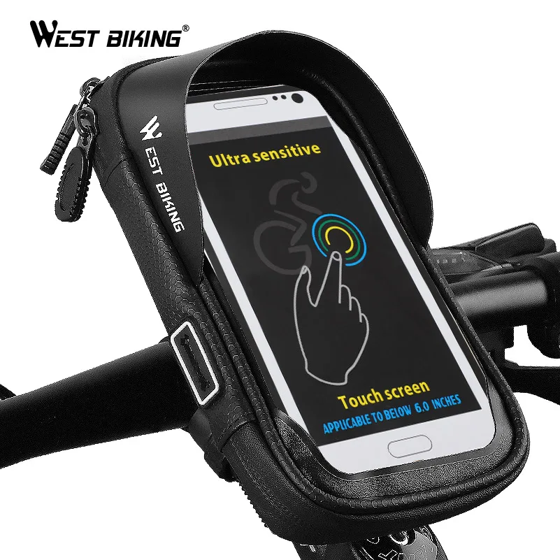 WEST BIKING сумка для горного велосипеда, Водонепроницаемая передняя сумка, 6,0 дюймов, чехол для телефона, велосипедная верхняя труба, сумка на руль, аксессуары для велоспорта