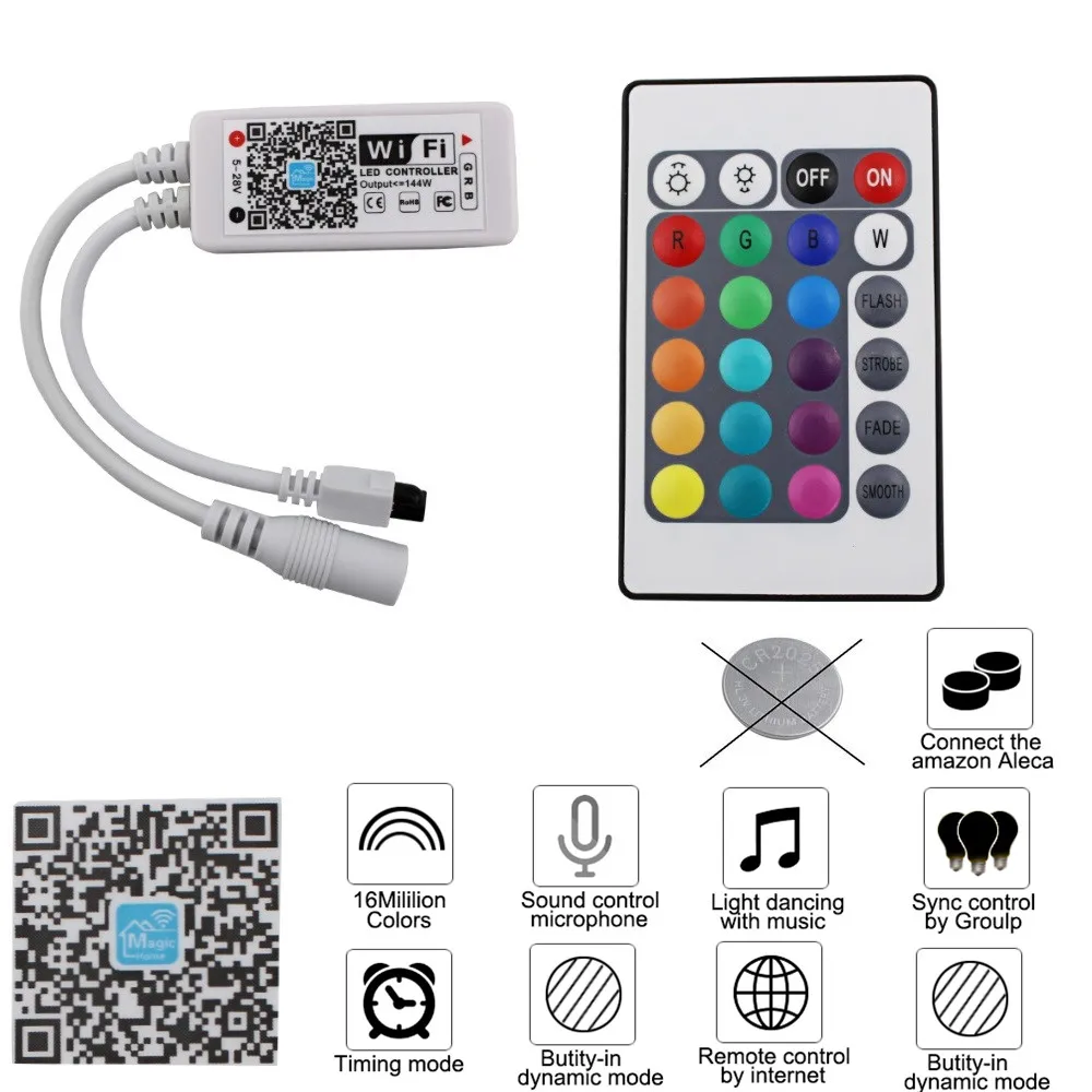 Полный набор WIFI Светодиодная лента Водонепроницаемая 2835 5 м RGB Tira 220В неоновая + 24Key