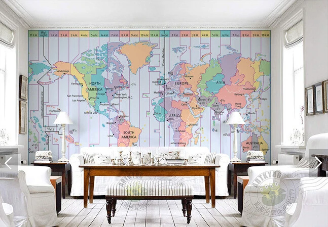 Пользовательские фото обои Карта мира время зоны 3D для гостиной спальни ТВ