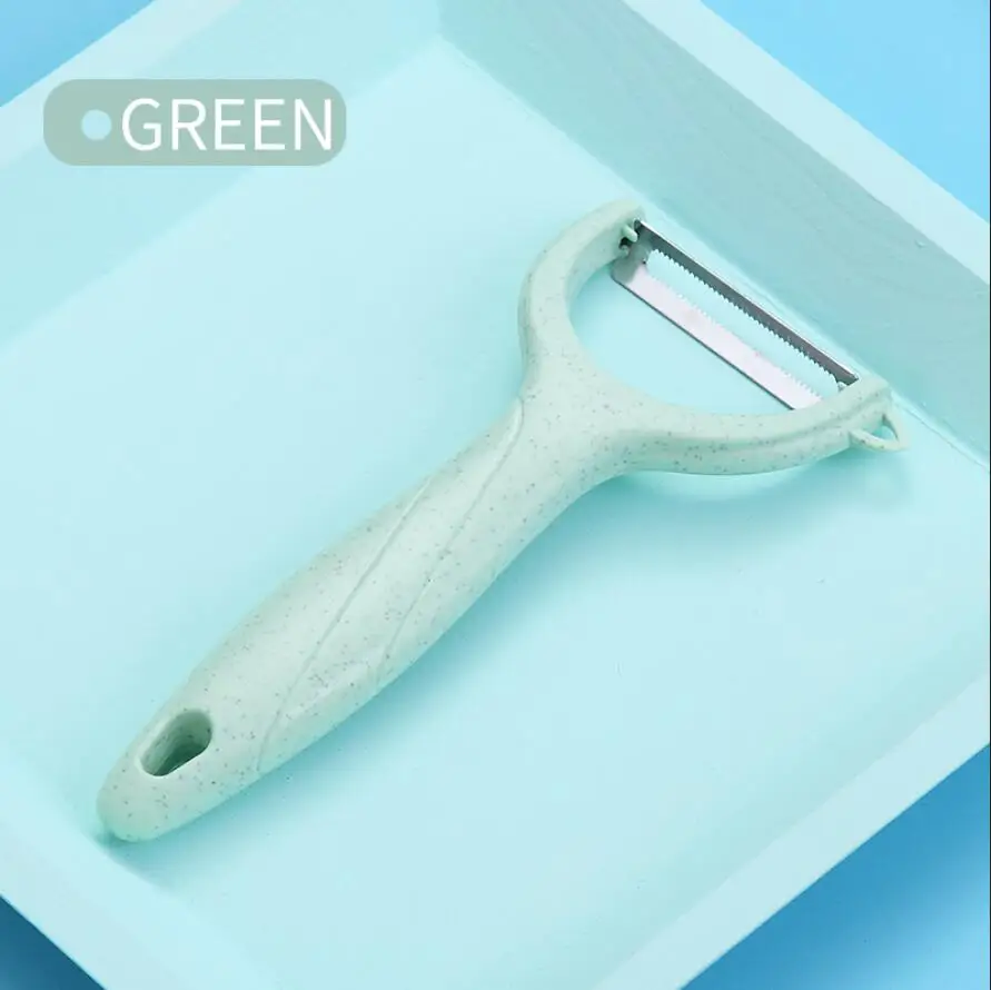 Green WORTHBUY Овощечистка из нержавеющей стали Картофелечистка с пшеничной соломы ручные кухонные принадлежности фруктовый, овощной слайсер - Цвет: Green