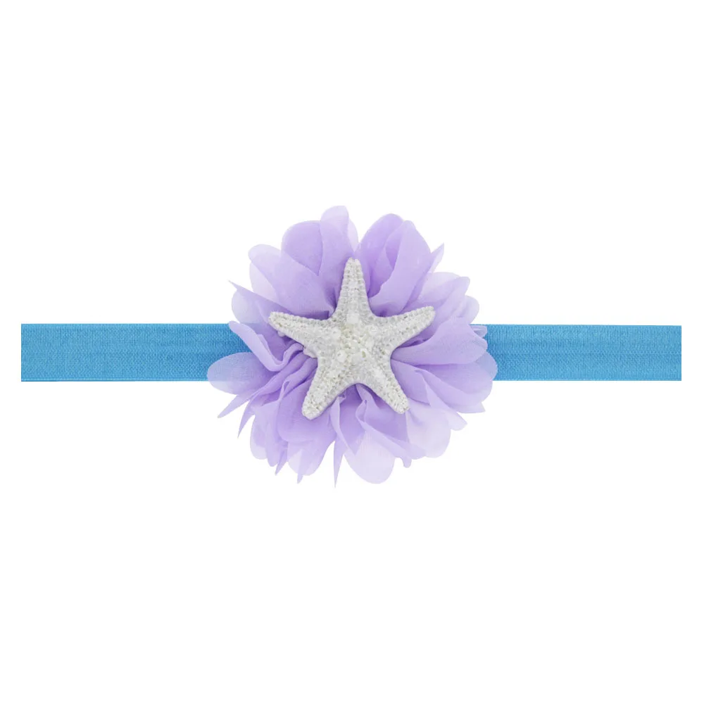 Nishine Chiffon Flower with Starfish Rhinestone Headband Little Mermaid Inspired Hairband Hair Accessories Birthday Gift |