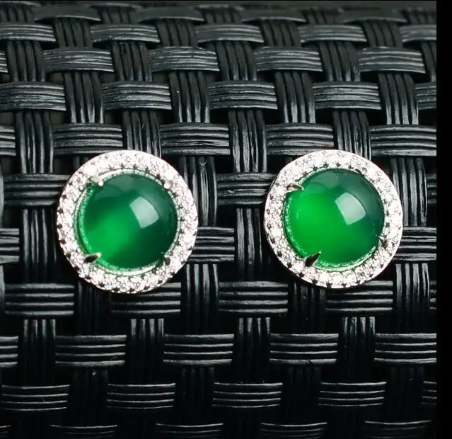 925 sterling silver natural chalcedony pendant ring ear studs set fashion ladies three pieces jewelry gift | Украшения и