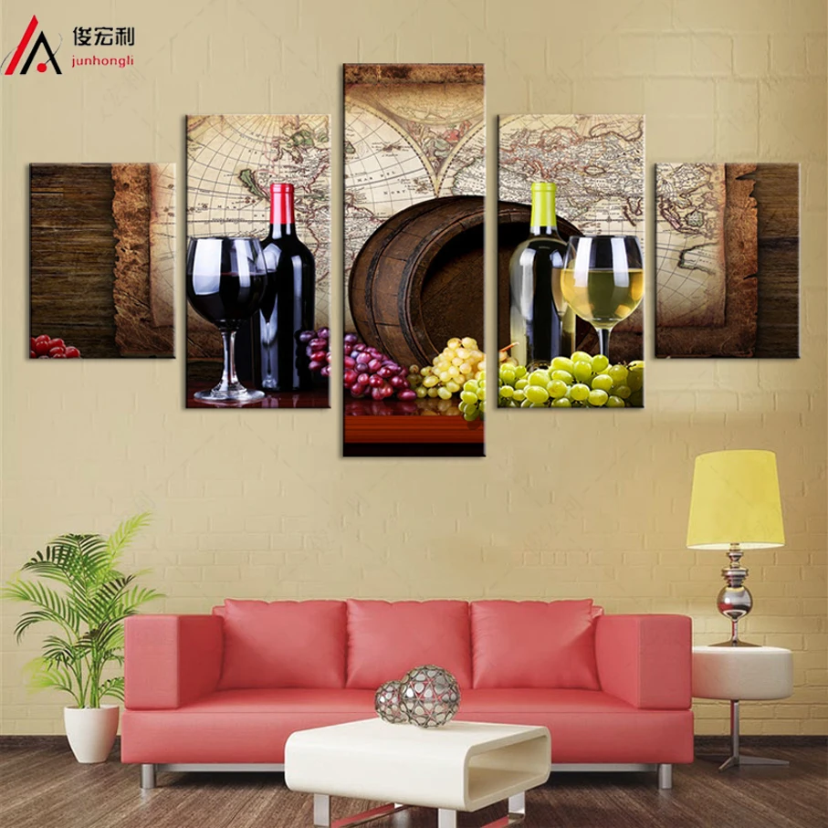 5 шт. настенные картины в рамке с рисунком вина и бочек|canvas prints|framed paintingpainting modern |
