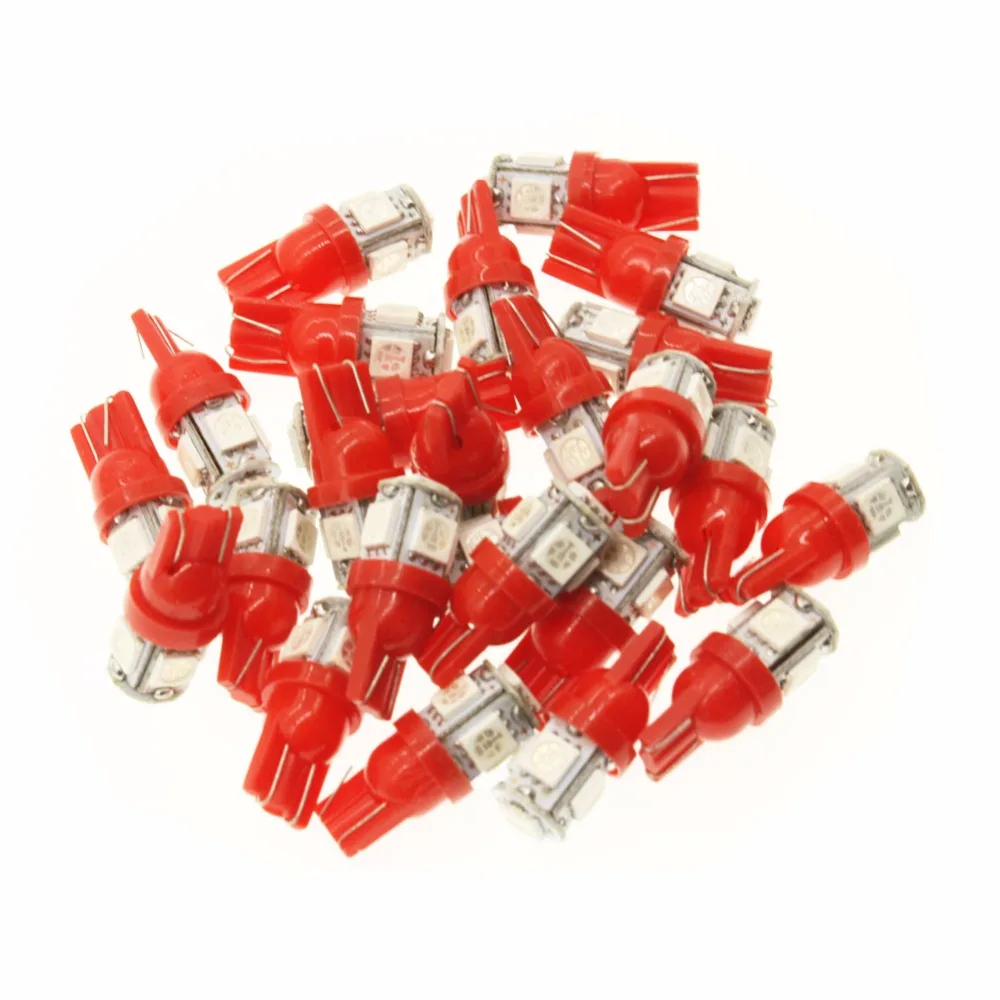 

Free Shipping Wholesale 100X T10 5SMD DC 12V 1W 5050 5 SMD 192 168 194 W5W LED Auto Car Side Wedge Bulb Lamp Light Red Source