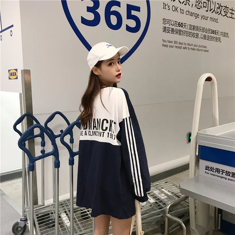 Женские кофты японский Harajuku Ulzzang Винтаж Письмо свободный цвет подходящая