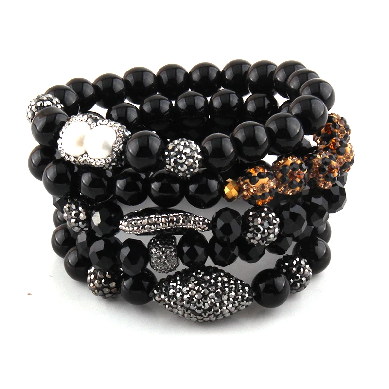 

Модный и красивый браслет MOODPC, 5 шт., набор черных браслетов, браслеты из натурального камня и стекла с кристаллами