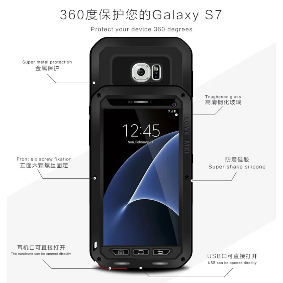 НОВЫЙ A5 2017 LOVE MEI Life водонепроницаемый металлический чехол для телефона SAMSUNG Galaxy S6