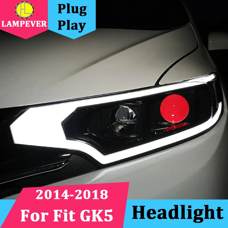 Стайлинг автомобиля для Honda фара модели 2014 2018 Fit GK5 светодиодный объектив фар с