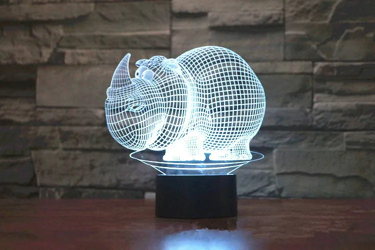 rhinoceros 3D лампа ночник семь цветов Животные Многоцветный RGB лампа Рождественский Декор Детские Подарочные игрушки сенсорный пульт дистанционного управления настольная лампа - Испускаемый цвет: rhinoceros